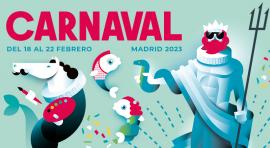 Cartel del Carnaval Madrid 2023 creado por la ilustradora y caricaturista Maria Picassó i Piquer