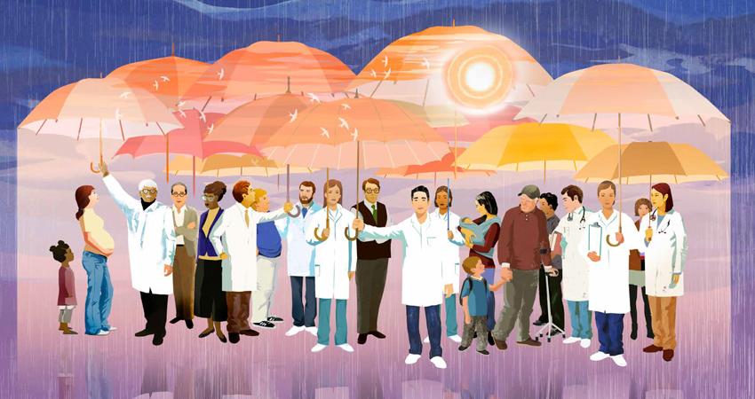 La ilustración de Eva Vázquez en 'eme21magazine' muestra a los sanitarios,  nuestra salvación ante la COVID-19