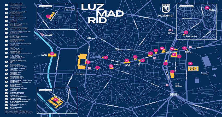 El mapa de la ciudad de Madrid se llena de luz durante los tres días de celebración del festival
