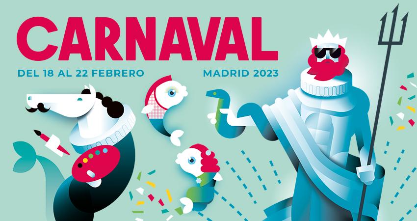 Cartel del Carnaval Madrid 2023 creado por la ilustradora y caricaturista Maria Picassó i Piquer