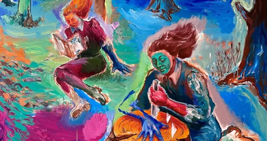 Detalle de la obra ‘Árboles, lectura y juegos’, de Juana González