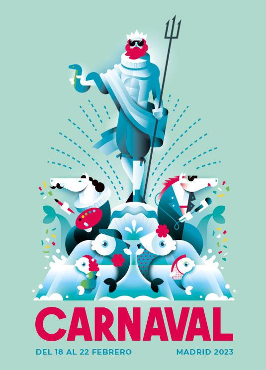 Cartel del Carnaval Madrid 2023 creado por la ilustradora y caricaturista Maria Picassó i Piquer